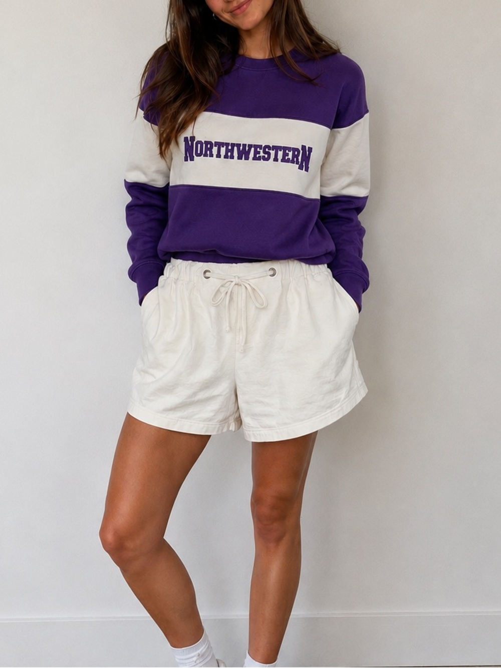 Northwestern University 100% Cotton Long Sleeve Crew Neck Sweater by Bruzer.
